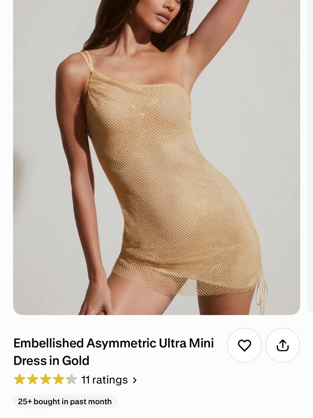 Missguided Gold One-Shoulder Mesh Mini Dress